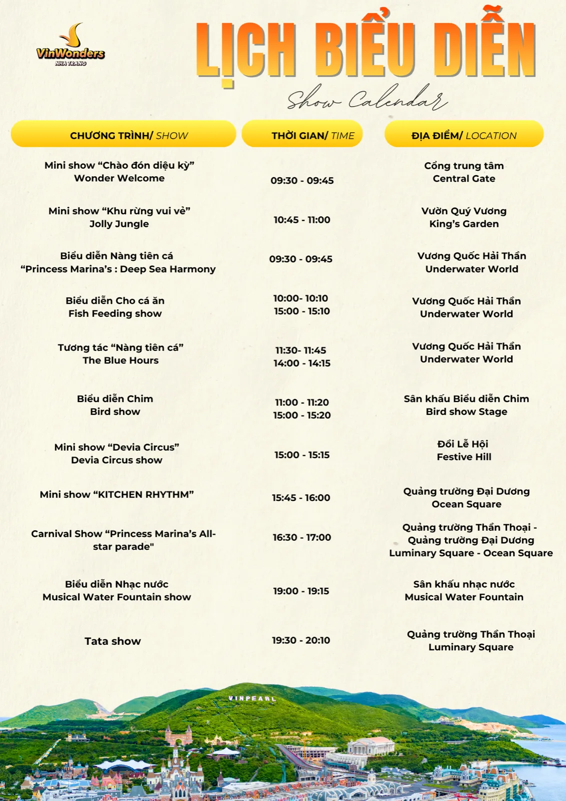 Original VinWonders Nha Trang show schedule